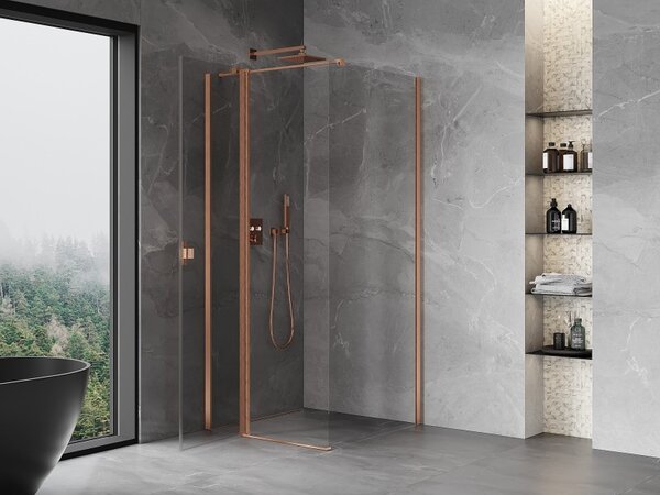 Mexen Mist T, cabină de duș cu uși batante, 70 x 70 cm, sticlă transparentă de 8 mm, profil de cupru, 8A4T-070-070-65-00