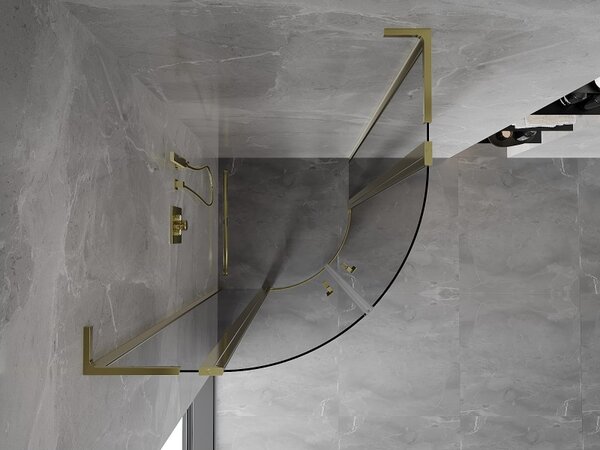 Mexen Mist L, cabină de duș rotundă cu uși cu 2 aripi, 80 x 80 cm, sticlă transparentă de 8 mm, profil auriu lucios, 8A32L-080-080-50-00