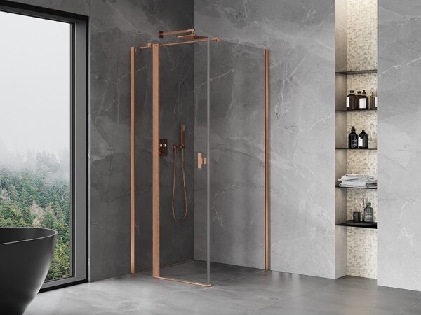 Mexen Mist T, cabină de duș cu uși batante, 70 x 70 cm, sticlă transparentă de 8 mm, profil de cupru, 8A4T-070-070-65-00
