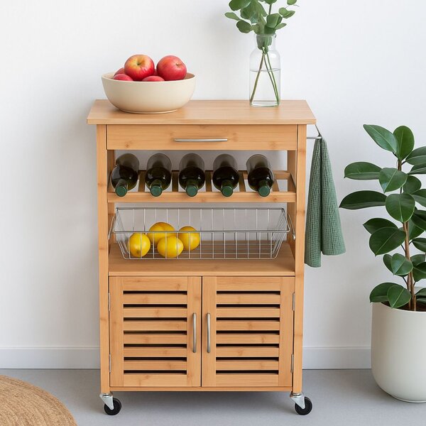 Dulap Bucătărie pe Roți – 60x36x88 cm – Design Modern, Lemn & Inox – Excellent Houseware
