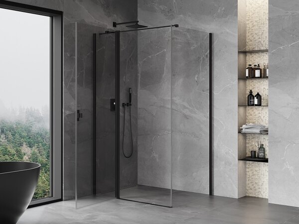 Mexen Mist T, cabină de duș cu uși batante, 70 x 75 cm, sticlă transparentă de 8 mm, profil negru, 8A4T-075-070-70-00