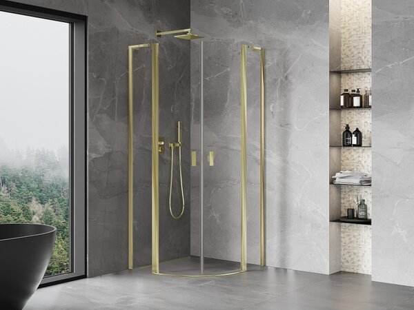 Mexen Mist L, cabină de duș rotundă cu uși cu 2 aripi, 80 x 80 cm, sticlă transparentă de 8 mm, profil auriu lucios, 8A32L-080-080-50-00