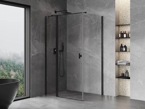 Mexen Mist T, cabină de duș cu uși batante, 70 x 75 cm, sticlă transparentă de 8 mm, profil negru, 8A4T-075-070-70-00