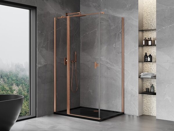 Mexen Mist T, cabină de duș cu uși batante, 70 x 85 cm, sticlă transparentă de 8 mm, profil de cupru, 8A4T-085-070-65-00