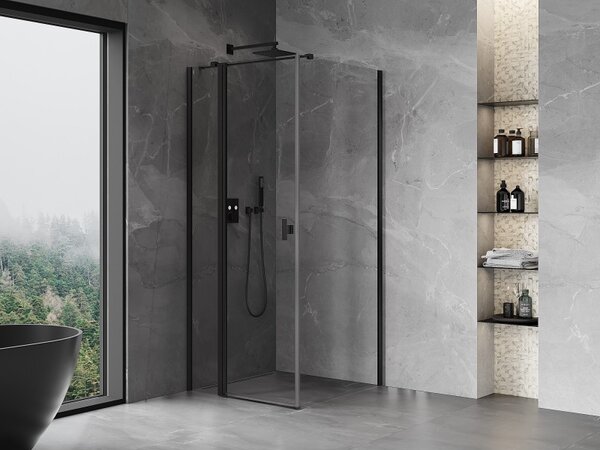 Mexen Mist T, cabină de duș cu uși batante, 70 x 70 cm, sticlă transparentă de 8 mm, profil negru, 8A4T-070-070-70-00