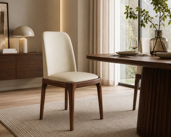 Scaun dining Selene Walnut & Cream piele ecologică