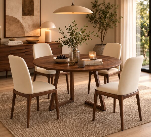 Scaun dining Selene Walnut & Cream piele ecologică