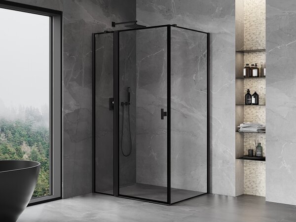 Mexen Mist T, cabină de duș cu uși batante, stânga, 70 x 75 cm, sticlă transparentă de 8 mm, profil negru, 8A4T-075-070-70-70-L