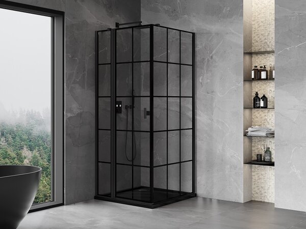 Mexen Mist T, cabină de duș cu uși batante, stânga, 70 x 70 cm, sticlă transparentă de 8 mm, profil negru, 8A4T-070-070-70-77-L