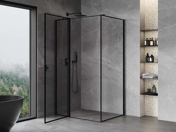 Mexen Mist T, cabină de duș cu uși batante, stânga, 70 x 75 cm, sticlă transparentă de 8 mm, profil negru, 8A4T-075-070-70-70-L