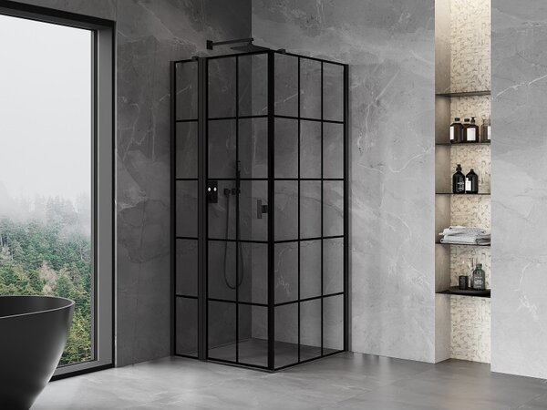 Mexen Mist T, cabină de duș cu uși batante, stânga, 70 x 70 cm, sticlă transparentă de 8 mm, profil negru, 8A4T-070-070-70-77-L