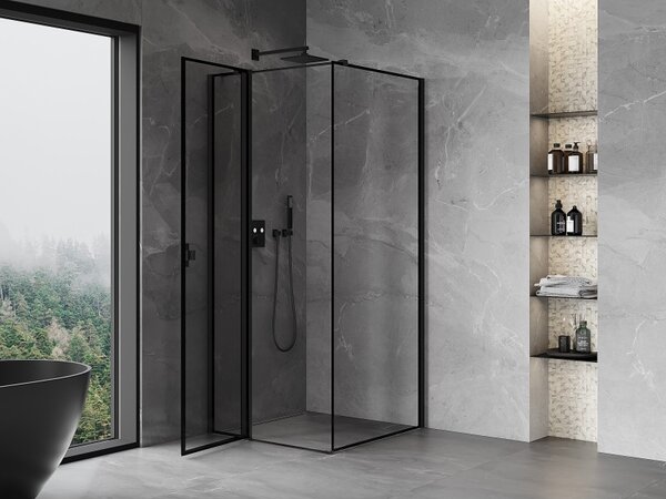 Mexen Mist T, cabină de duș cu uși batante, stânga, 70 x 70 cm, sticlă transparentă de 8 mm, profil negru, 8A4T-070-070-70-70-L