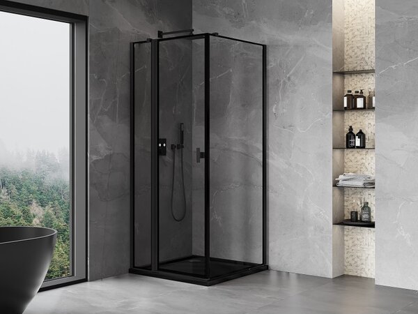 Mexen Mist T, cabină de duș cu uși batante, stânga, 70 x 70 cm, sticlă transparentă de 8 mm, profil negru, 8A4T-070-070-70-70-L