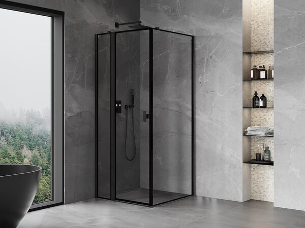 Mexen Mist T, cabină de duș cu uși batante, stânga, 70 x 70 cm, sticlă transparentă de 8 mm, profil negru, 8A4T-070-070-70-70-L