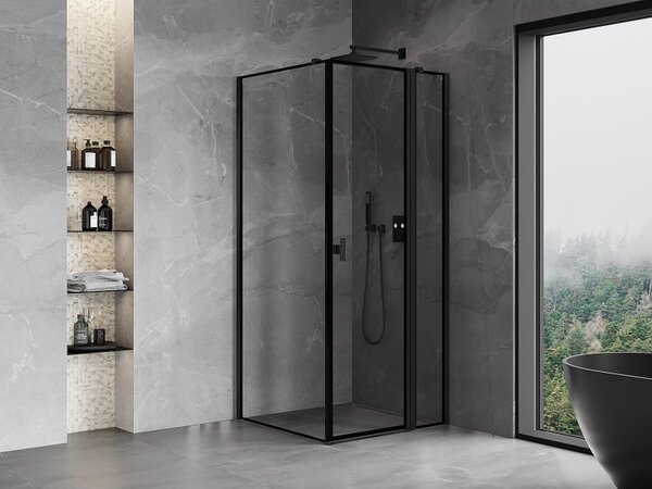 Mexen Mist T, cabină de duș cu uși batante, dreapta, 70 x 70 cm, sticlă transparentă de 8 mm, profil negru, 8A4T-070-070-70-70-P