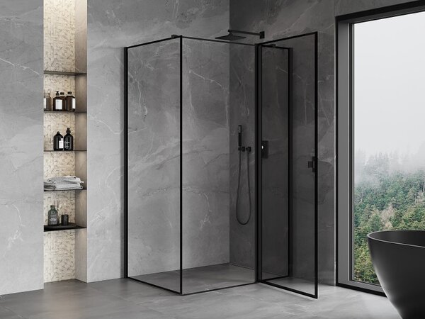 Mexen Mist T, cabină de duș cu uși batante, dreapta, 70 x 75 cm, sticlă transparentă de 8 mm, profil negru, 8A4T-075-070-70-70-P