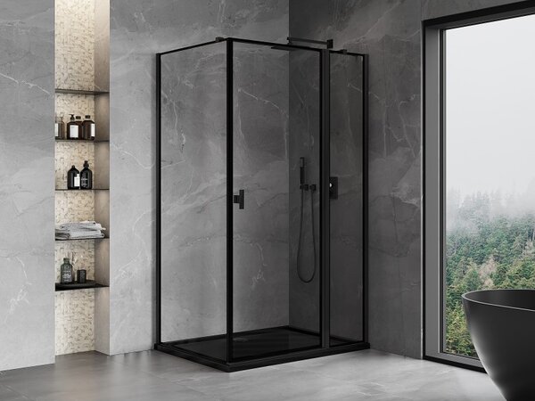 Mexen Mist T, cabină de duș cu uși batante, dreapta, 70 x 75 cm, sticlă transparentă de 8 mm, profil negru, 8A4T-075-070-70-70-P