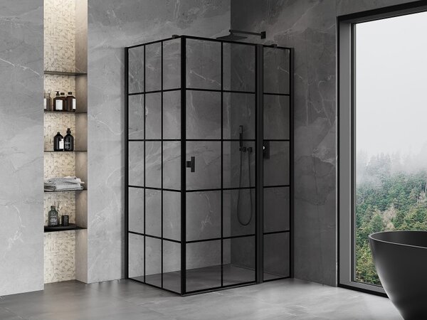 Mexen Mist T, cabină de duș cu uși batante, dreapta, 70 x 75 cm, sticlă transparentă de 8 mm, profil negru, 8A4T-070-075-70-77-P