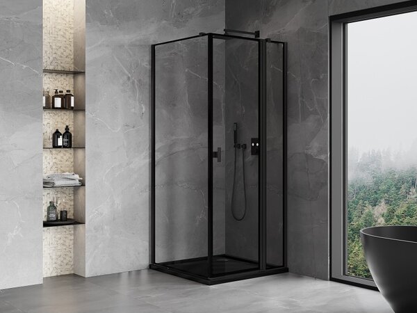 Mexen Mist T, cabină de duș cu uși batante, dreapta, 70 x 70 cm, sticlă transparentă de 8 mm, profil negru, 8A4T-070-070-70-70-P