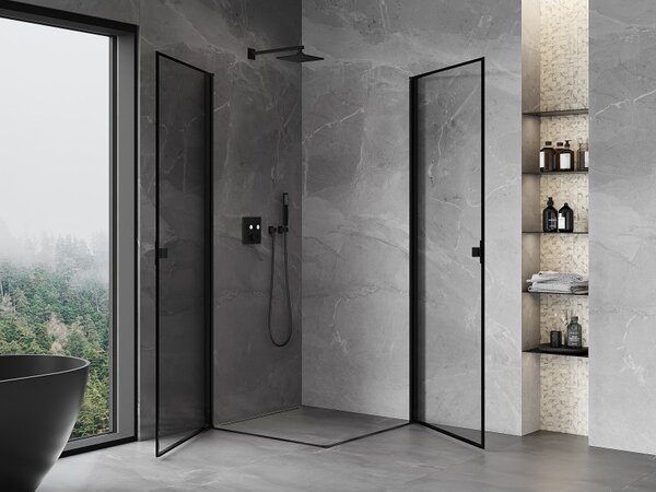 Cabină de duș cu balamale Mexen Mist-B Duo, 70 x 70 cm, sticlă transparentă - ramă neagră, 8A2-070L-070P-70-70