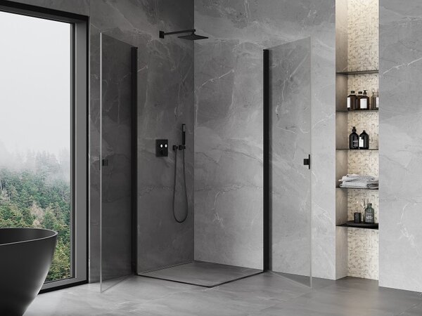 Cabină de duș cu balamale Mexen Mist-B Duo, 70 x 70 cm, sticlă transparentă, profil negru, 8A2-070-070-70-00