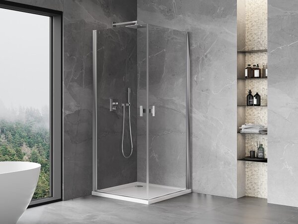 Cabină de duș cu balamale Mexen Mist-B Duo, 70 x 70 cm, sticlă transparentă, profil cromat, 8A2-070-070-01-00