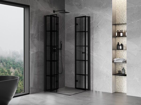 Cabină de duș pliabilă Mexen Mist-F Duo 70 x 70 cm, sticlă transparentă - grilă neagră, 8A6-070L-070P-70-77