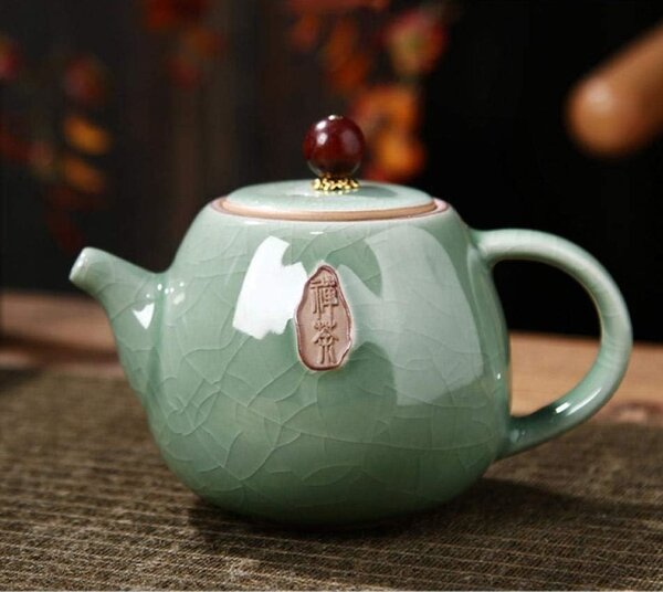 Set ceai ,IMPERIAL TEA din portelan, ceainic 200 ml, 6 cupe si accesorii incluse, Turcoaz