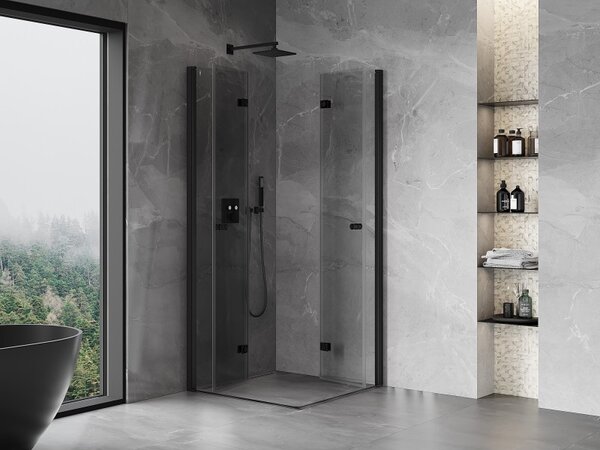 Cabină de duș pliabilă Mexen Mist-F Duo 70 x 70 cm, sticlă transparentă, profil negru, 8A6-070L-070P-70-00