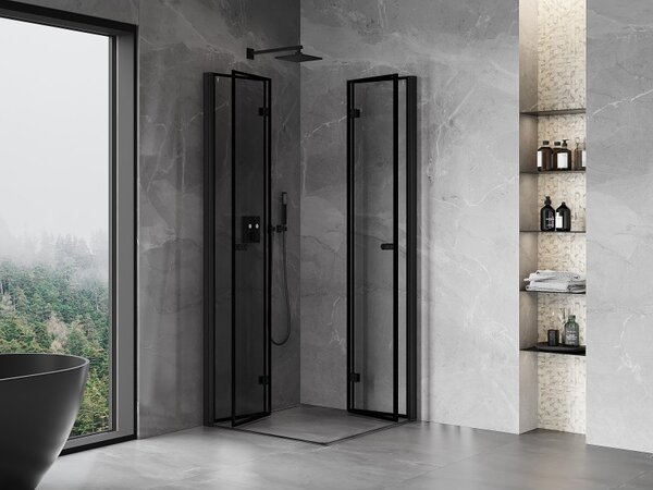 Cabină de duș pliabilă Mexen Mist-F Duo 70 x 70 cm, sticlă transparentă - ramă neagră, 8A6-070L-070P-70-70