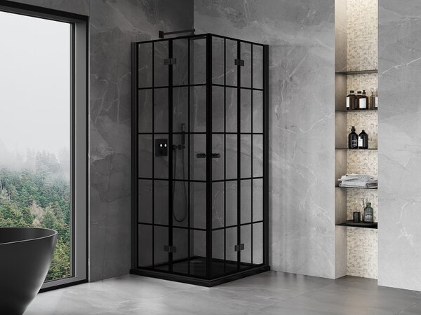 Cabină de duș pliabilă Mexen Mist-F Duo 70 x 70 cm, sticlă transparentă - grilă neagră, 8A6-070L-070P-70-77