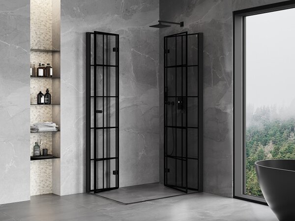 Mexen Mist-F Duo, cabină de duș pliabilă 70 x 75 cm, sticlă transparentă - grilă neagră, 8A6-070L-075P-70-77