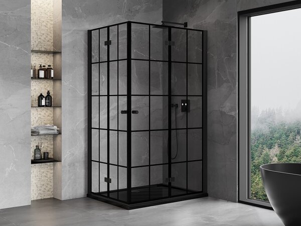 Mexen Mist-F Duo, cabină de duș pliabilă 70 x 75 cm, sticlă transparentă - grilă neagră, 8A6-070L-075P-70-77
