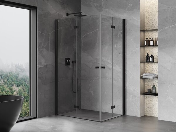 Cabină de duș pliabilă Mexen Mist-F Duo 75 x 70 cm, sticlă transparentă, profil negru, 8A6-075L-070P-70-00