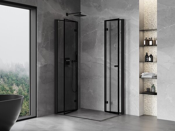 Cabină de duș pliabilă Mexen Mist-F Duo 75 x 70 cm, sticlă transparentă - ramă neagră, 8A6-075L-070P-70-70