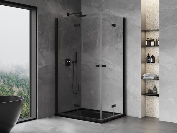 Cabină de duș pliabilă Mexen Mist-F Duo 75 x 70 cm, sticlă transparentă, profil negru, 8A6-075L-070P-70-00