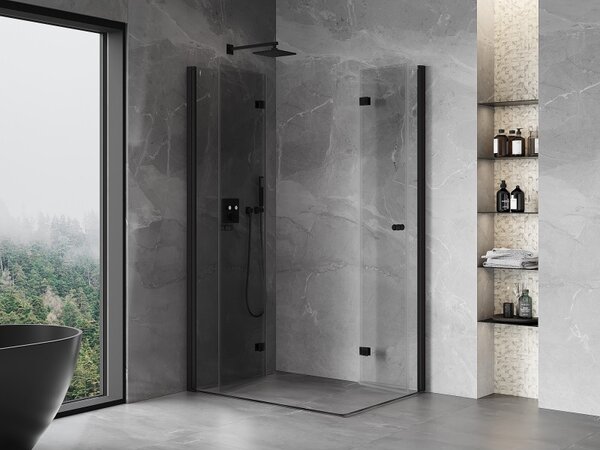 Cabină de duș pliabilă Mexen Mist-F Duo 75 x 70 cm, sticlă transparentă, profil negru, 8A6-075L-070P-70-00