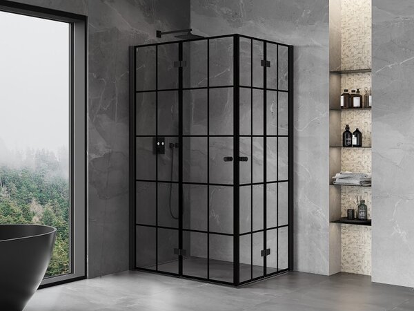 Cabină de duș pliabilă Mexen Mist-F Duo 75 x 70 cm, sticlă transparentă - grilă neagră, 8A6-075L-070P-70-77