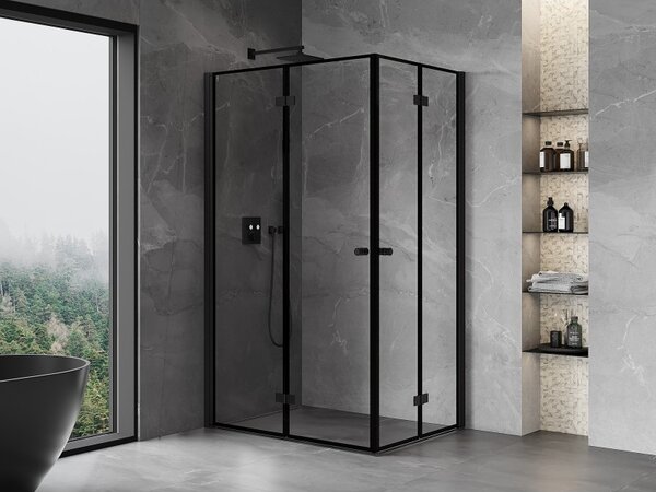 Cabină de duș pliabilă Mexen Mist-F Duo 75 x 70 cm, sticlă transparentă - ramă neagră, 8A6-075L-070P-70-70