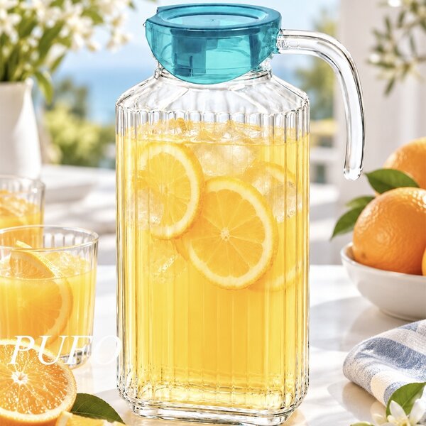 Carafa eleganta Pufo Simply din sticla pentru apa, limonada, suc, sos, 1.7 L, transparent