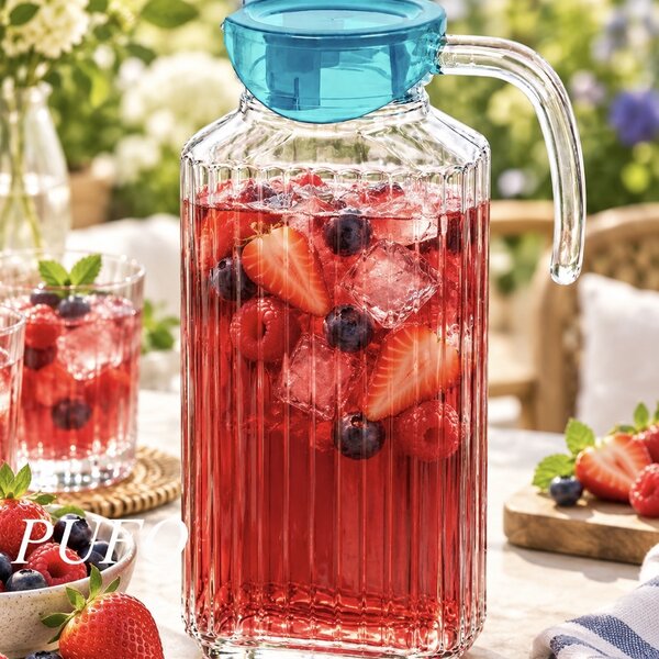 Carafa eleganta Pufo Simply din sticla pentru apa, limonada, suc, sos, 1.7 L, transparent