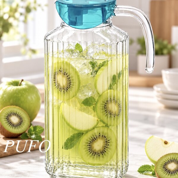 Carafa eleganta Pufo Simply din sticla pentru apa, limonada, suc, sos, 1.7 L, transparent