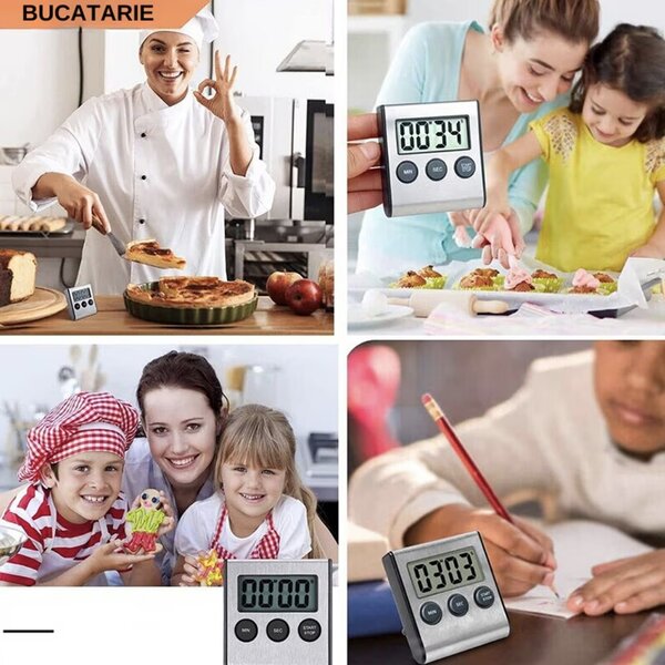 Timer digital pentru bucatarie, cronometru profesional multifunctional cu afisaj LCD, compact si portabil, functie minute/secunde