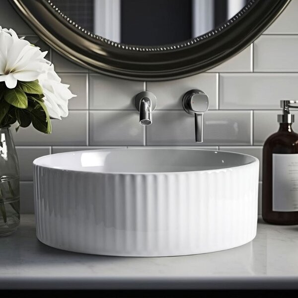 Invena Glamour lavoar 37x37 cm rotund de blat alb luciu CE-63-001