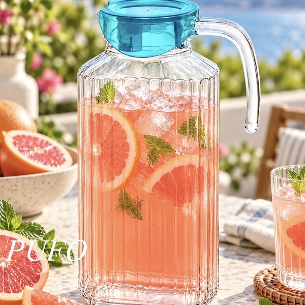 Carafa eleganta Pufo Simply din sticla pentru apa, limonada, suc, sos, 1.7 L, transparent