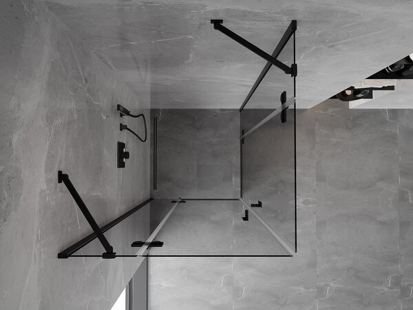 Cabină de duș cu balamale Mexen Mist-H Duo, 70 x 70 cm, sticlă transparentă, profil negru, 8A5-070L-070P-70-00