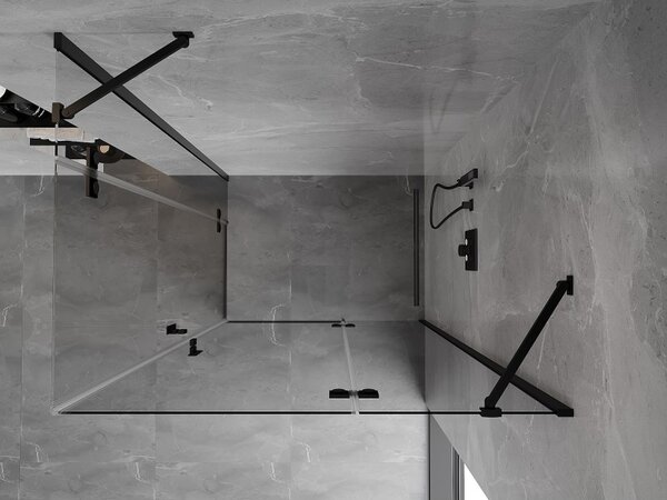 Cabină de duș cu balamale Mexen Mist-H Duo, 70 x 80 cm, sticlă transparentă, profil negru, 8A5-070L-080P-70-00