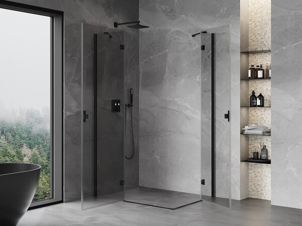 Cabină de duș cu balamale Mexen Mist-H Duo, 80 x 70 cm, sticlă transparentă, profil negru, 8A5-080L-070P-70-00