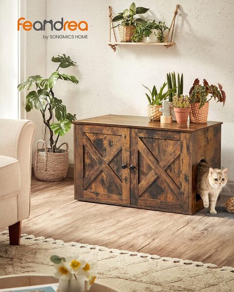 Dulap litieră pentru pisici, suport pentru litieră, maro rustic 80x53x50cm