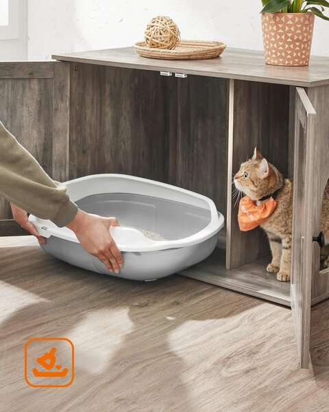 Dulap litieră pentru pisici, suport pentru litieră, greige 80x53x50cm